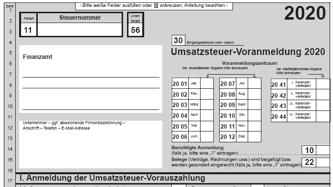 Umsatzsteuervoranmeldung online Formular per ELSTER Umsatzsteuervoranmeldung